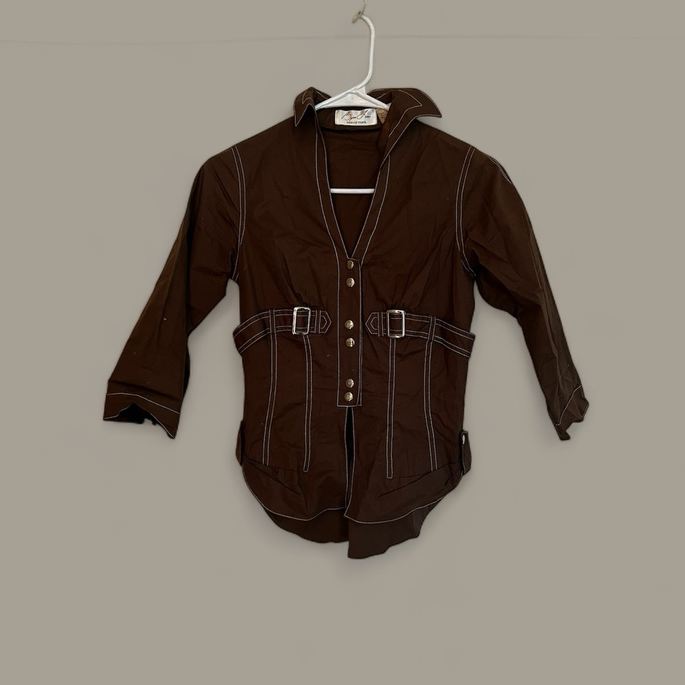 Structured Button Down Shirt With Corset Inspired… - image 1